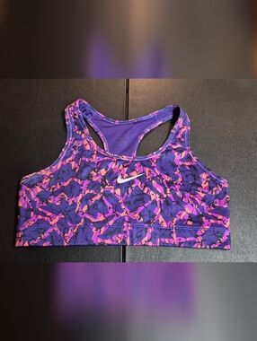Nike Dri-FIT Sports Bra Large Racerback Purple Abstract Print Compression Gym